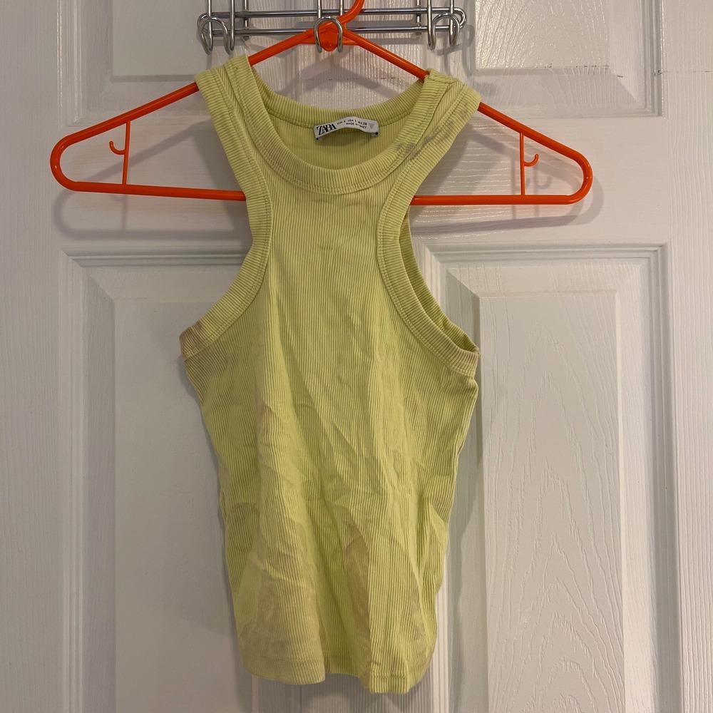 Zara Lime Green Ribbed Racerback Tank Top High Neck Sleeveless Small Fair